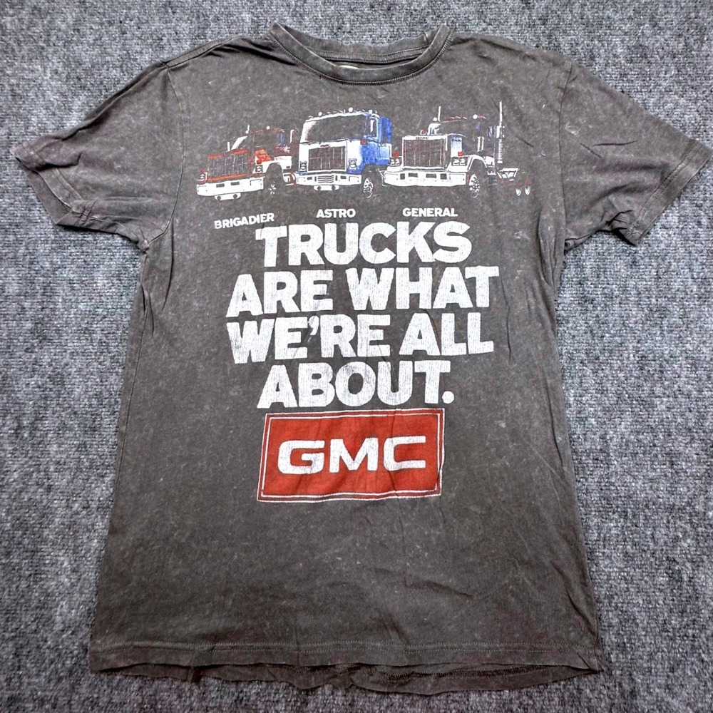 GMC Trucks Graphic T-Shirt Mens Small Gray Acid Wash Brigadier Astro General Tee